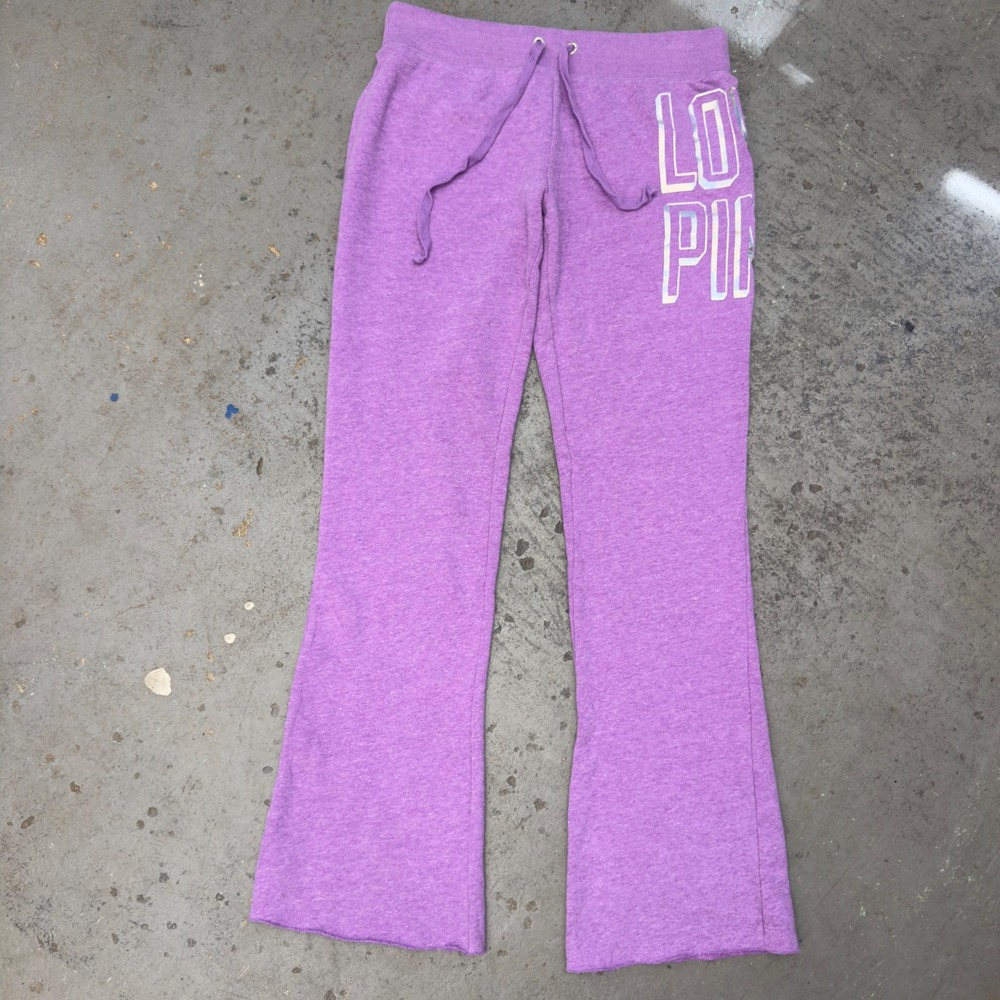 Y2K Victoria's Secret PINK Purple Flare Sweatpants Iridescent Logo Medium